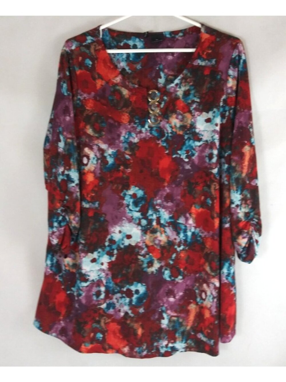 New Directions Women's Watercolor Floral Blouse With Ring Accents Size XL